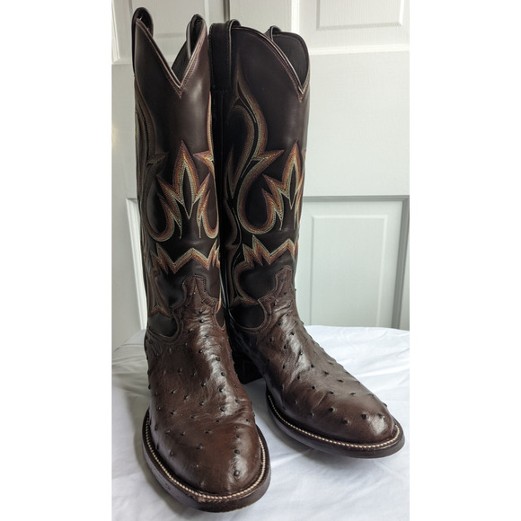 Men’s Full Quill Ostrich Cowboy Boots Brown Leather Western Handmade US 9.5 D main image 14